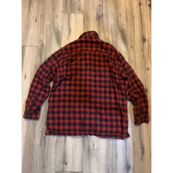 L.L. Bean Men's L Item 0JTP7 VTG Red & Black Plaid Flannel Shirt Jacket Waffle W - Picture 4 of 4